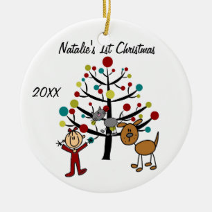 Girl, Cat, Dog 1st Christmas Customised Ornament