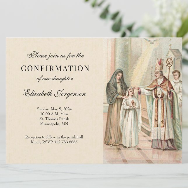 Girl Catholic Sacrament Confirmation Classic Invitation (Lovely invitation for this beautiful Sacrament of the Church. )