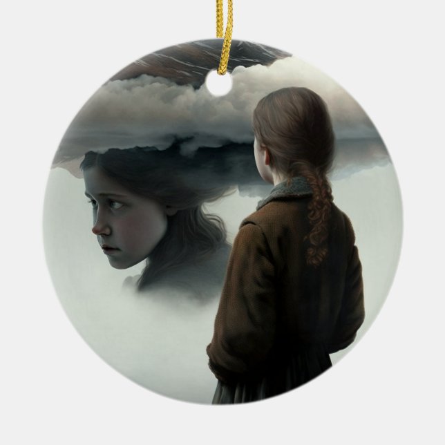 girl ceramic tree decoration (Front)