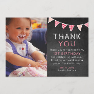 Girl chalkboard bunting birthday thank you card