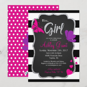 Girl Chalkboard Butterfly Baby Shower Invitation