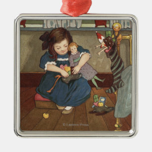 Girl Checking her Shoes Full of Goodies Metal Tree Decoration