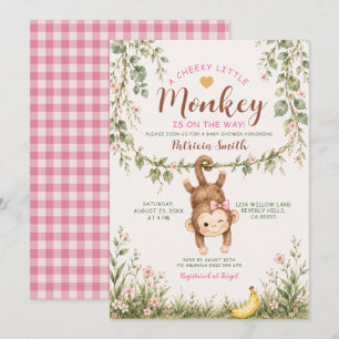 Girl Cheeky Little Monkey Pink Floral Baby Shower Invitation