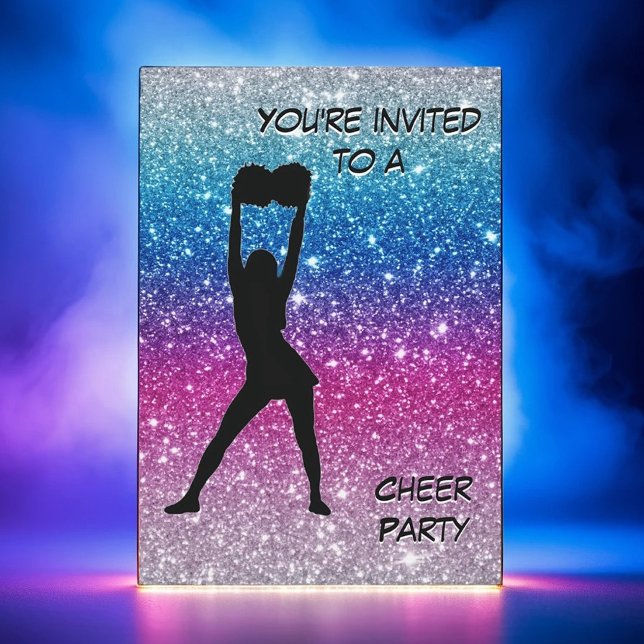 Girl Cheer Pink Purple Blue Glitter Ombre Birthday Invitation (Creator Uploaded)
