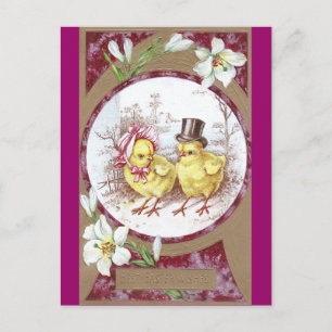 Girl Chick, Boy Chick & Easter Lilies Holiday Postcard