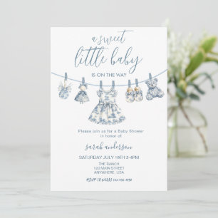 Girl Chinoiserie Toile baby clothes Baby Shower Invitation