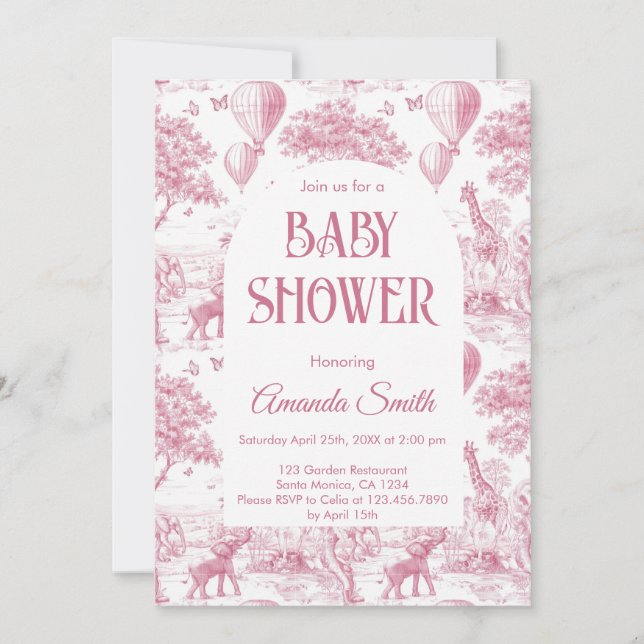 Girl Chinoiserie Toile de Jouy baby shower Invitation (Front)