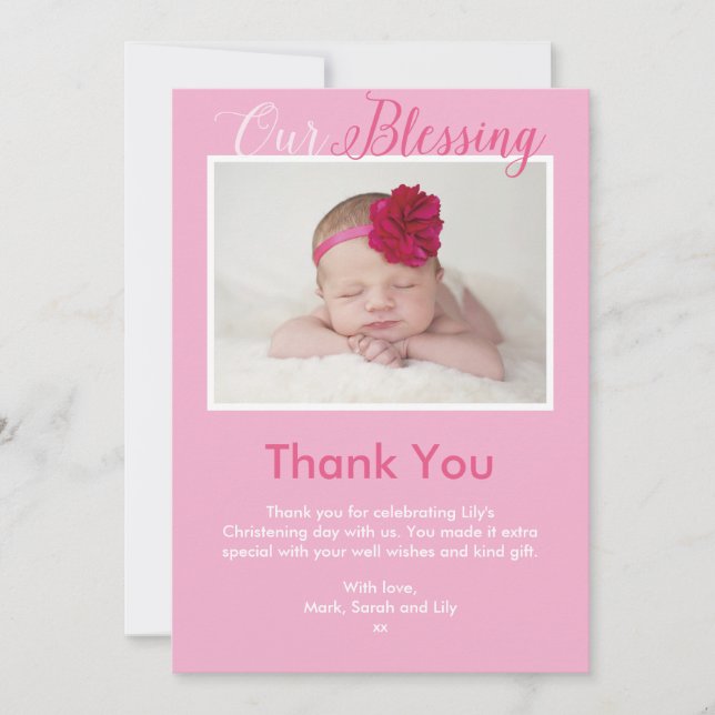 Girl Christening/Baptism Thank You Card (Front)
