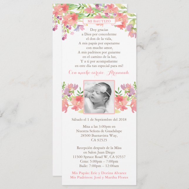Girl Christening cards Spanish; Bautismo Español (Front/Back)