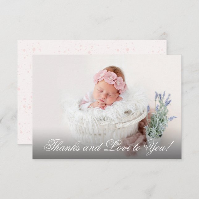 Girl Christening Pink Watercolor  Thank You Card (Front/Back)