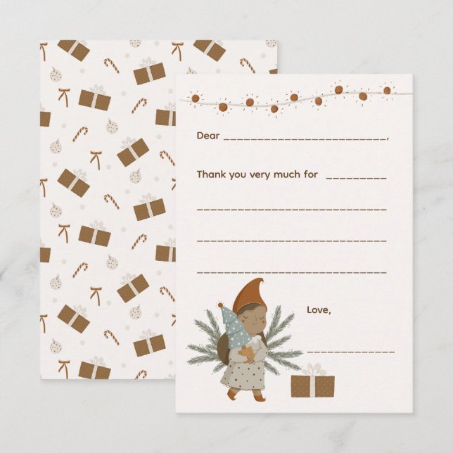 Girl Christmas Thank you note, fill in card (Front/Back)