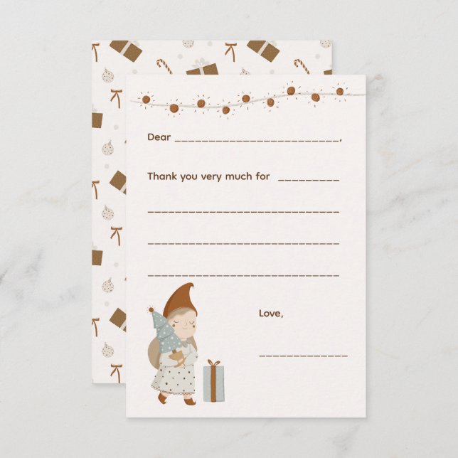 Girl Christmas Thank you note, fill in card (Front/Back)