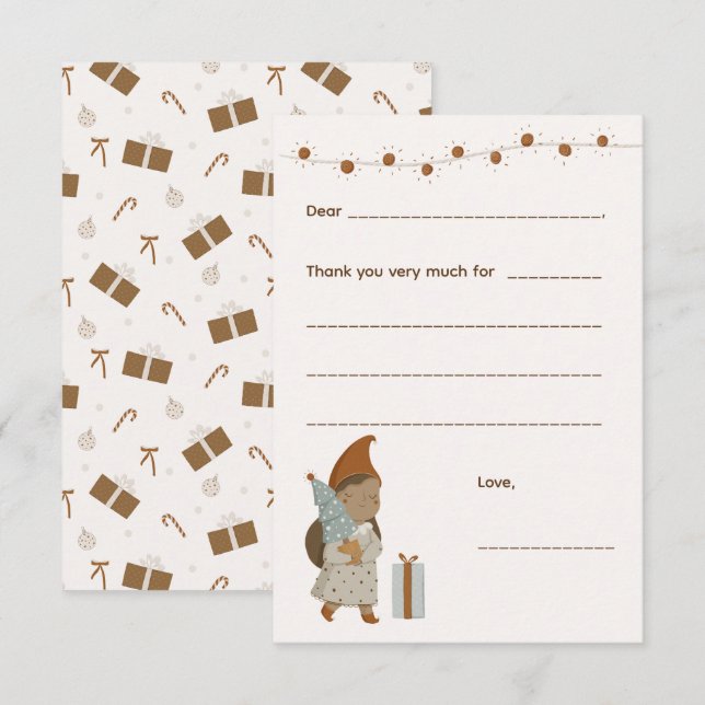 Girl Christmas Thank you note, fill in card (Front/Back)