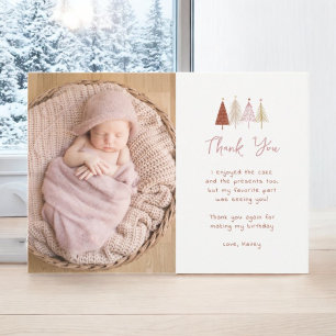 Girl Christmas Tree Birthday Photo Thank You Cards