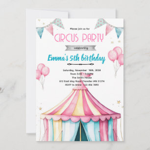 Girl circus party theme invitation