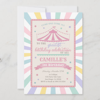 Girl Circus Theme Birthday Party Invitation