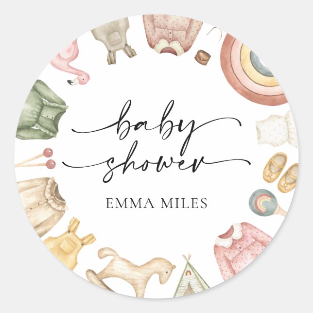 Girl Clothes Baby Shower  Classic Round Sticker (Front)