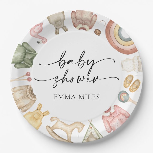 Girl Clothes Baby Shower Paper Plates (Front)