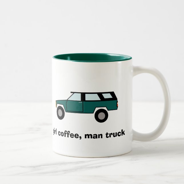 girl coffee, man truck Two-Tone coffee mug (Right)
