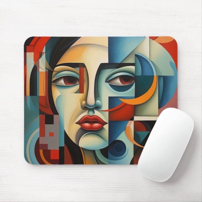 Girl Colourful Cubism Mouse Mat (With Mouse)
