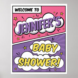 Girl Comic Book Superhero Baby Shower Welcome Poster