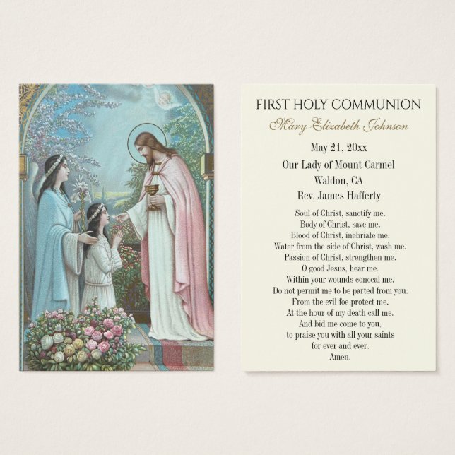 Girl Communion Catholic Remembrance Holy Card (Front & Back)