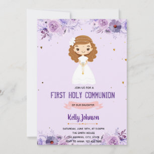 Girl communion invitation purple theme