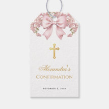Girl Confirmation Pink Bow Faux Gold Cross Floral