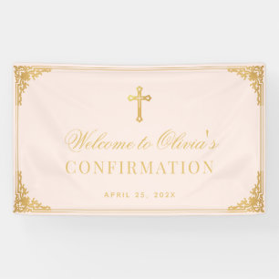 Girl Confirmation Pink Faux Gold Cross Welcome Banner