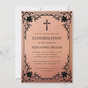 Girl Confirmation Rose Gold Vintage Elegant Pink Invitation
