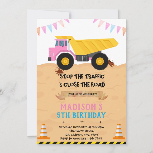 Girl construction invitation (Front)