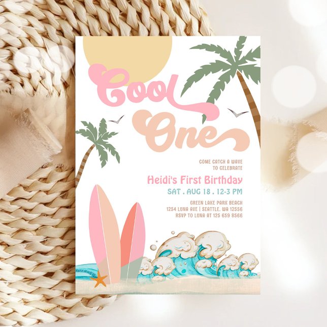 Girl Cool ONE Surfing 1st Birthday Beach Party Invitation (Creator Uploaded)