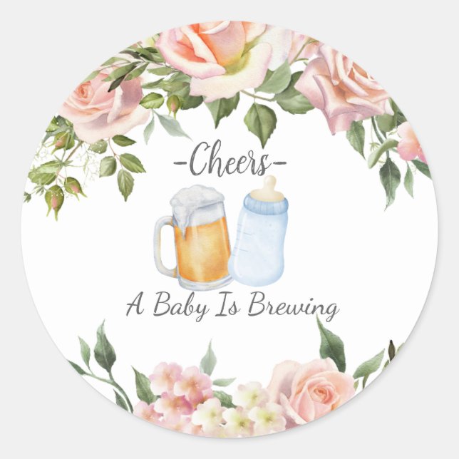 Girl Couples Co Ed Pink Floral Baby Shower   Classic Round Sticker (Front)