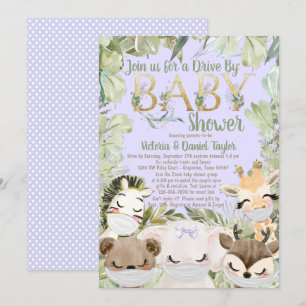 Girl Covid Baby Shower Animals With Masks Invitation