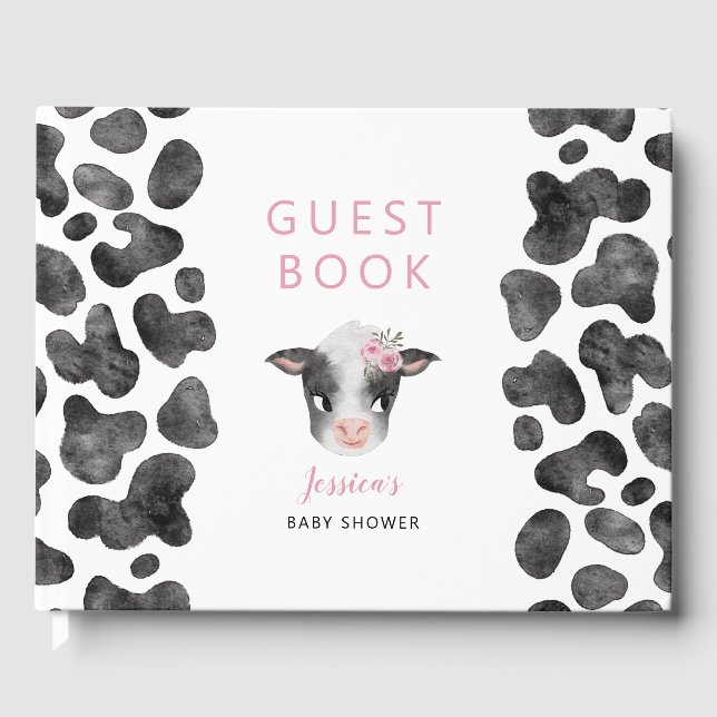 Girl Cow Baby Shower  Guest Book (Front)