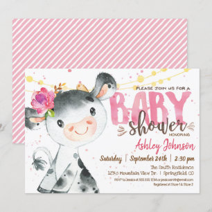 Girl Cow Baby Shower invitation, Pink Farm Invitation