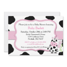 Girl Cow Baby Shower Invitation with Chevron Print