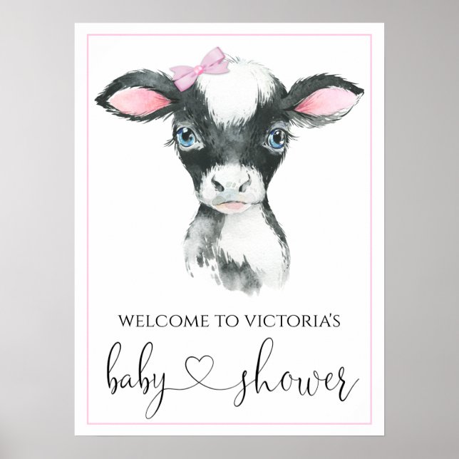 Girl Cow Farm Baby Shower Signs (Front)