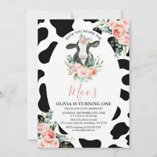 Girl Cow Pink Floral Have You Heard Moos Birthday Invitation