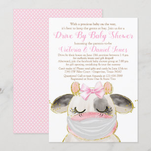 Girl Cow with Mask Drive By Baby Shower Invitation