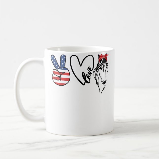 Girl Cowgirls Americana Peace Love Horses Horse Ri Coffee Mug (Left)