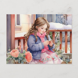 Girl crafting  postcard