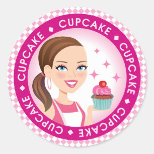 Girl & Cupcake Round Cupcake Label #2