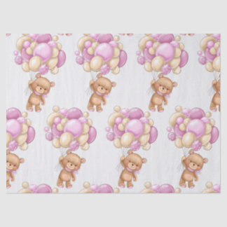 Girl Cute Bear Balloon Wrapping Paper