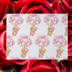 Girl Cute Bear Balloon Wrapping Paper