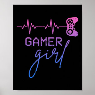 Girl Cute Heartbeat Gamer For Girl Video Game Love Poster