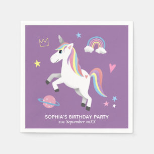 Girl Cute Magical Purple Unicorn Kids Birthday Napkin