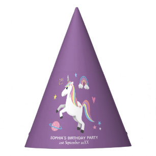 Girl Cute Magical Purple Unicorn Kids Birthday Party Hat