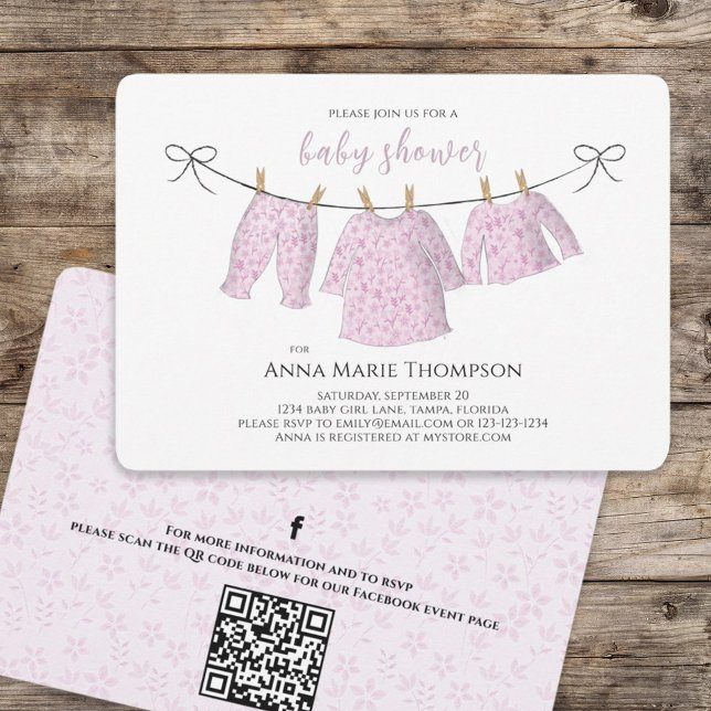 Girl Cute Pink Baby Shower QR Code Social Media Invitation (Creator Uploaded)