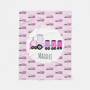 Girl Cute Pink Train with Name Kids Fleece Blanket